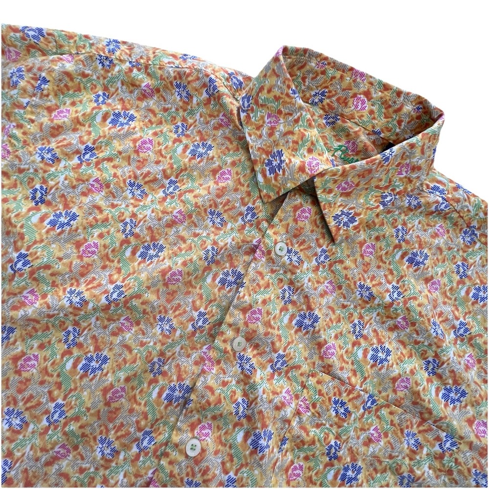 Alan‎ Flusser Shirt Men L Button Down All Over Print Floral Boho Western Preppy